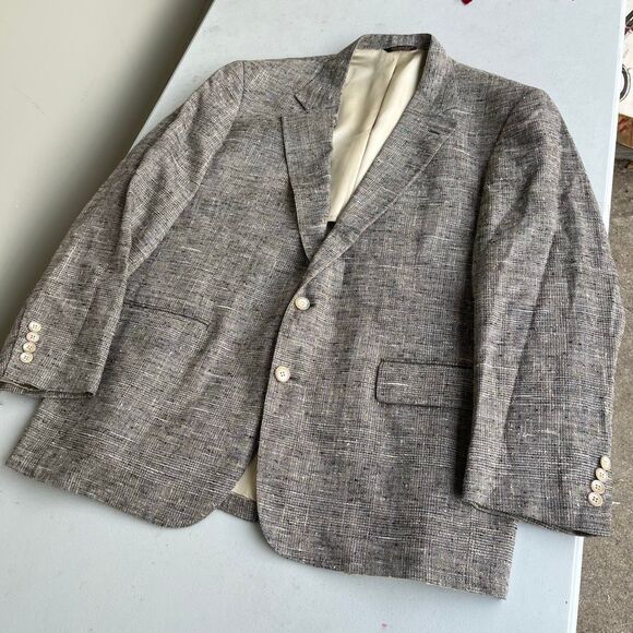 VTG Cricketeer Sport Coat Gray Woven Textured Blazer Silk Blend USA 44R ACTWU - Picture 1 of 16